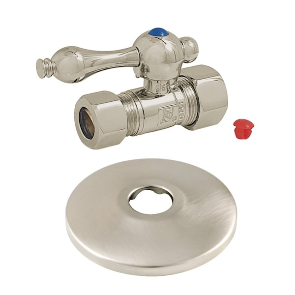 Kingston Brass CC44458K 5/8-Inch OD X 1/2-Inch OD Comp Quarter-Turn Straight Stop Valve with Flange, Brushed Nickel CC44458K - main